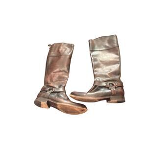 Frye Brown Zip Up Melissa‎ Button Leather Harness Equestrian Riding Boots Size 9